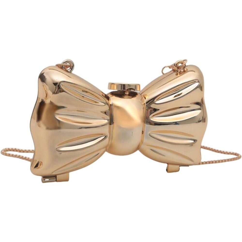 Chic Solid Gold Bow Mini Clutch - Perfect For Parties And Casual Nights